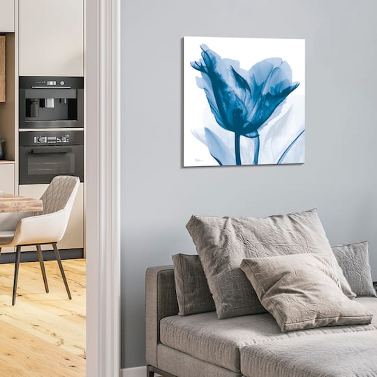 Empire Art Direct 24" x 24" Lusty Blue Tulip Frameless Free Floating Printed Tempered Glass Wall Art